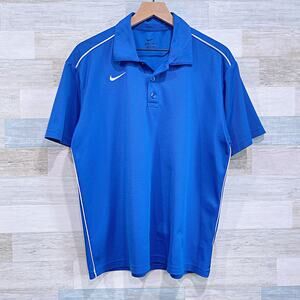 Nike Dri Fit Tech Golf Polo Shirt Blue White Piping Short Sleeve Mens Medium